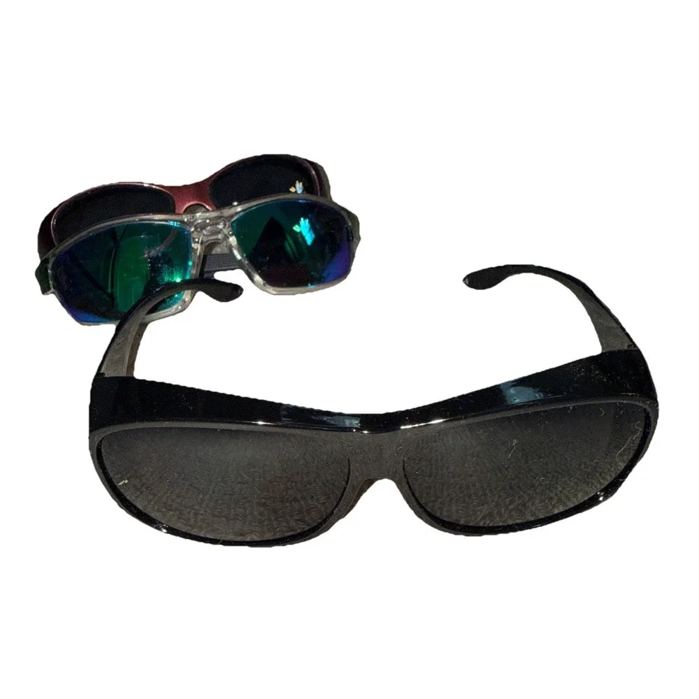 Lot Of 3 Wrap Around Fishing / Sports/Cycling Sunglasses Shades- Black & Mirror